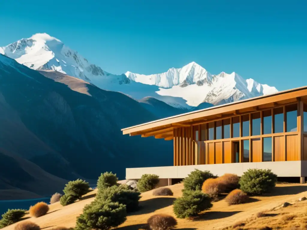 Imagen de arquitectura sostenible en clima extremo, integrando elementos naturales en un entorno desafiante