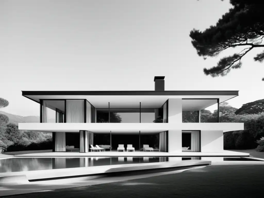 Imagen en blanco y negro de una casa modernista diseñada por un famoso arquitecto