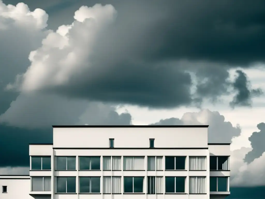 Imagen en blanco y negro del icónico edificio Bauhaus en Alemania, destacando su influencia en las tendencias arquitectónicas del mercado inmobiliario