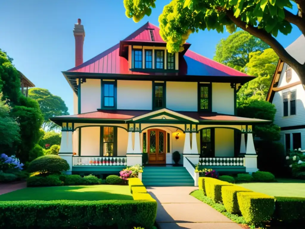 Imagen de casa histórica restaurada con detalles arquitectónicos y jardines exuberantes, perfecta para marketing inmobiliario para casas históricas