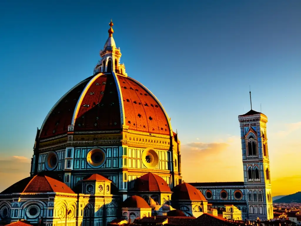 Imagen de la catedral de Florencia al atardecer, mostrando su arquitectura renacentista y atmósfera encantadora