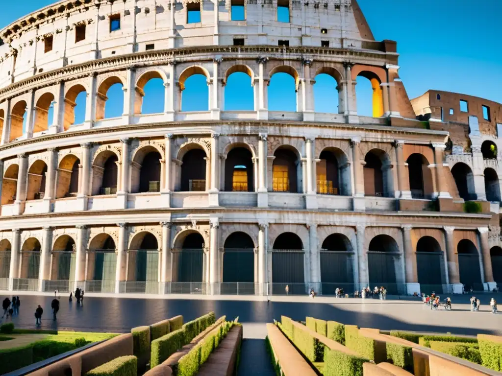 La imagen muestra el Coliseo de Roma con detalles arquitectónicos y accesibilidad en arquitectura histórica