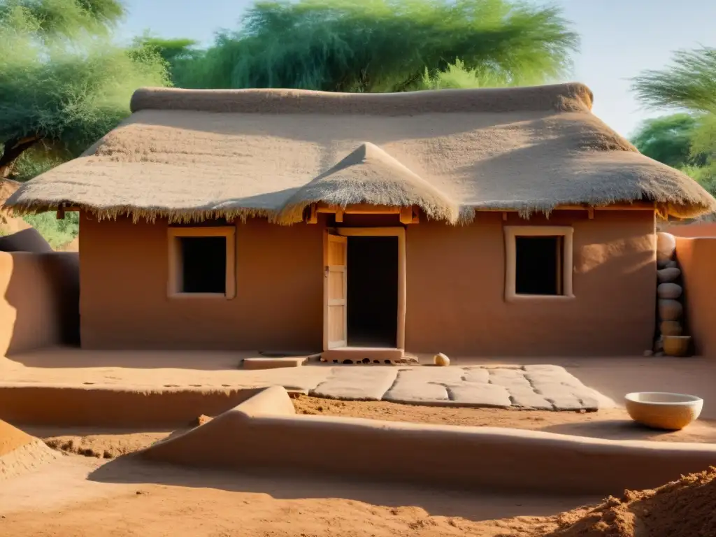 Imagen en 8k de construcción de casa de adobe con materiales bioconstrucción edificaciones sostenibles