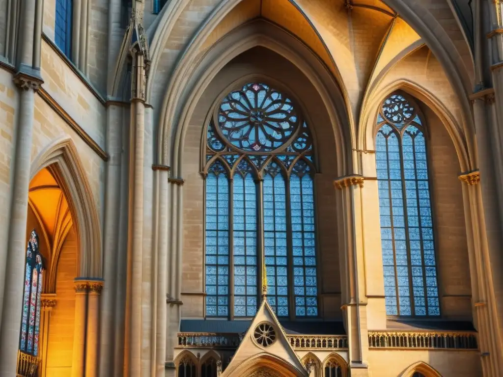 Imagen 8k detallada de la icónica arquitectura gótica de la Catedral de NotreDame en París, evocando la influencia arquitectura gótica contemporánea