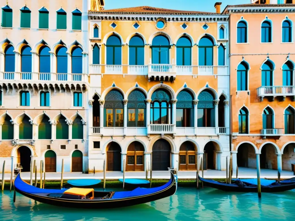 Palazzo veneciano del siglo XV: detalle arquitectónico Imagen detallada de un palacio veneciano del siglo XV a lo largo del Gran Canal, con arquitectura gótica y renacentista