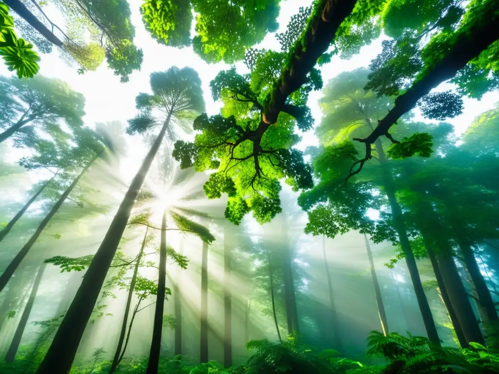 Imagen de un exuberante bosque sostenible con árboles altos y follaje verde vibrante