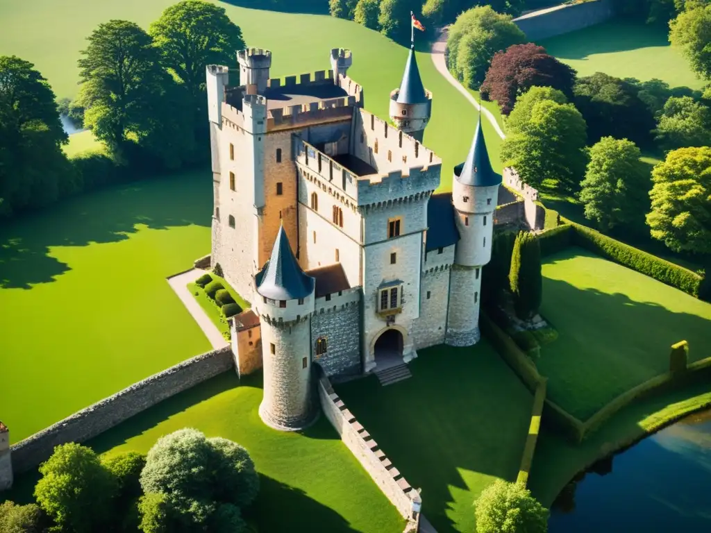 Imagen impresionante de un castillo medieval rodeado de exuberante vegetación