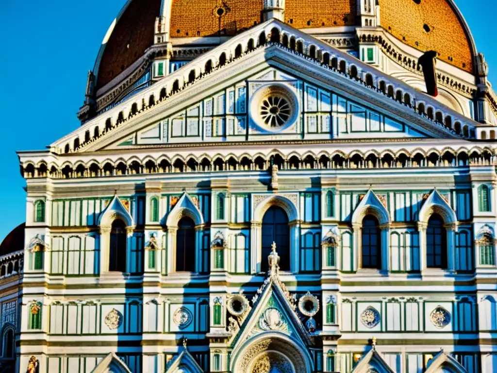 Imagen de la impresionante fachada de la Catedral de Santa María del Fiore en Florencia, Italia, destacando la arquitectura renacentista