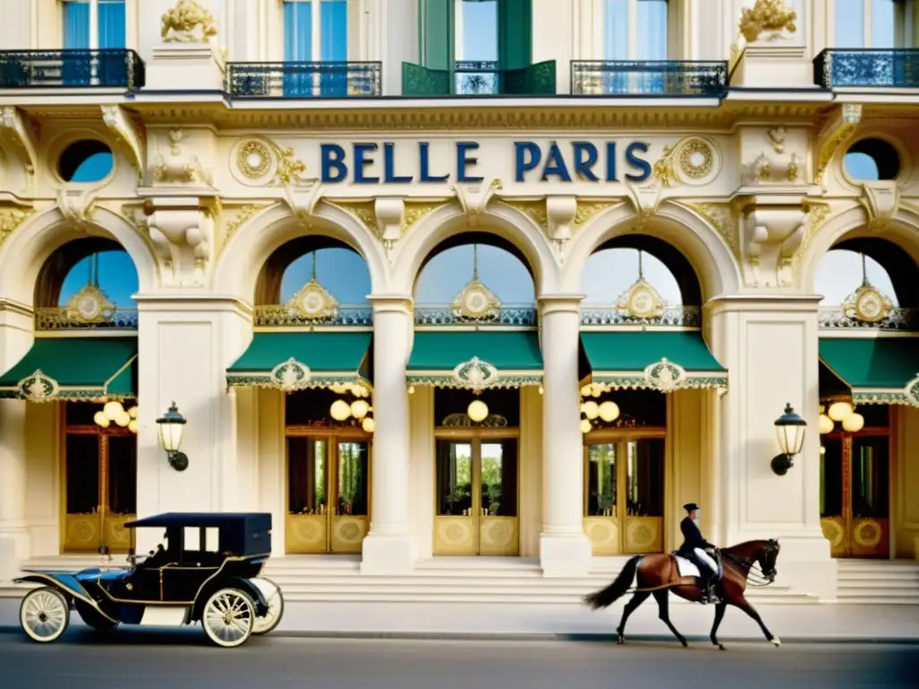 Imagen sepia del majestuoso Hotel Ritz París durante la Belle Époque, hoteles preservan esplendor arquitectónico Belle Époque