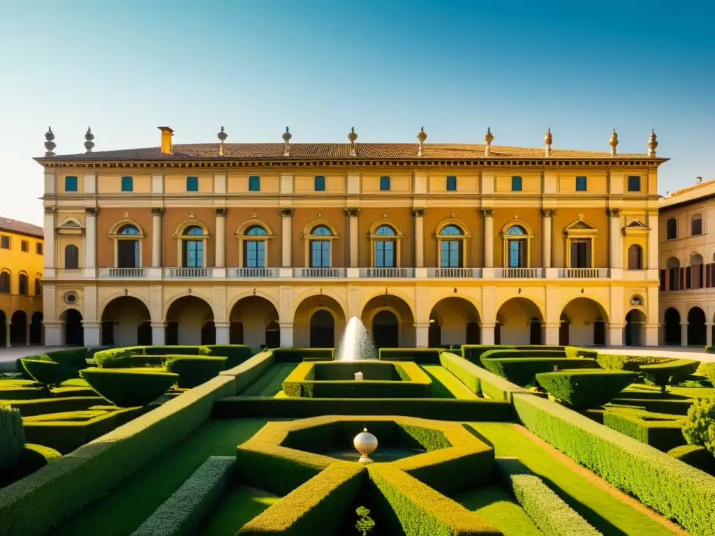 Imagen vintage en alta resolución del Palazzo Te en Mantua, Italia, destacando los detalles arquitectónicos y los jardines