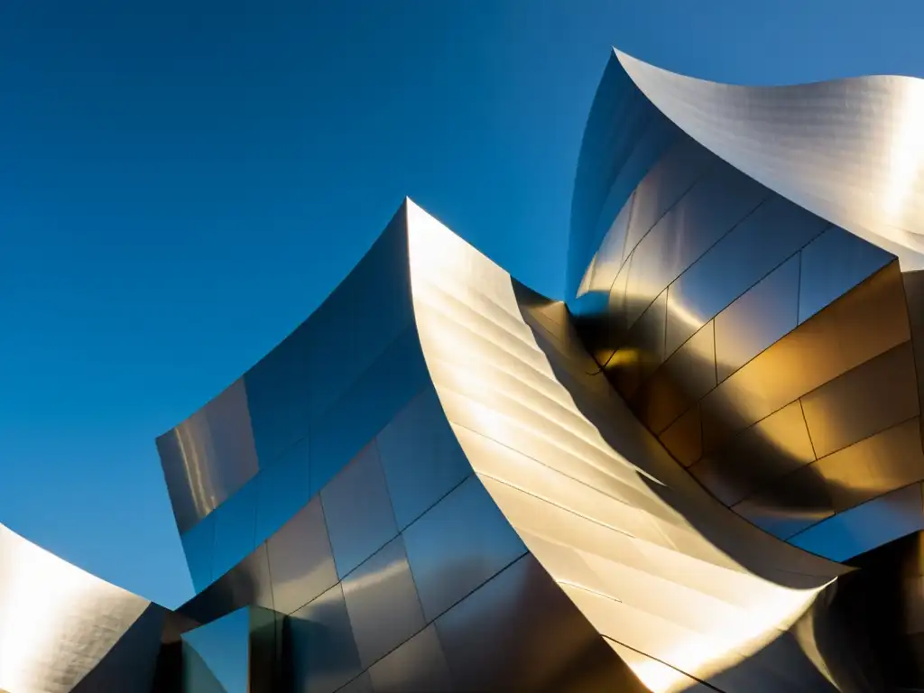 Imagen vintage del Walt Disney Concert Hall en Los Ángeles, destacando su arquitectura deconstructivista