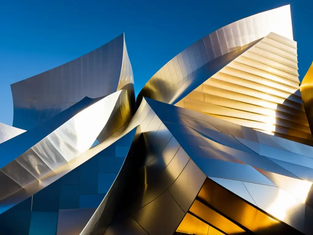 Imagen vintage del icónico Walt Disney Concert Hall en Los Ángeles, resaltando su diseño deconstruccionista