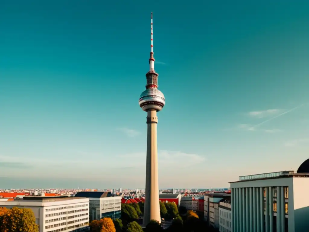 Imagen vintage de la icónica Torre de TV de Berlín, destacando en la arquitectura modernista de la ciudad