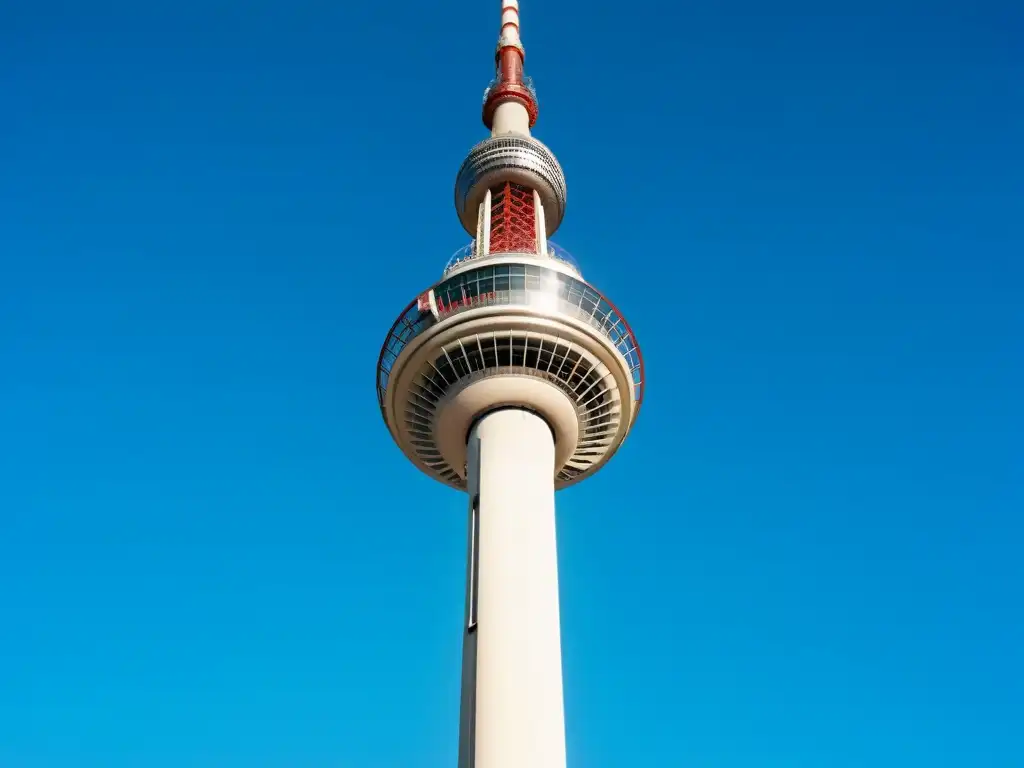 Imagen vintage de la icónica Torre de TV de Berlín destacando la arquitectura modernista en contraste con la historia de la ciudad