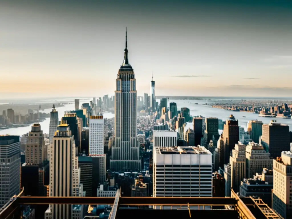 Imagen vintage en blanco y negro de la construcción del Empire State Building en Nueva York