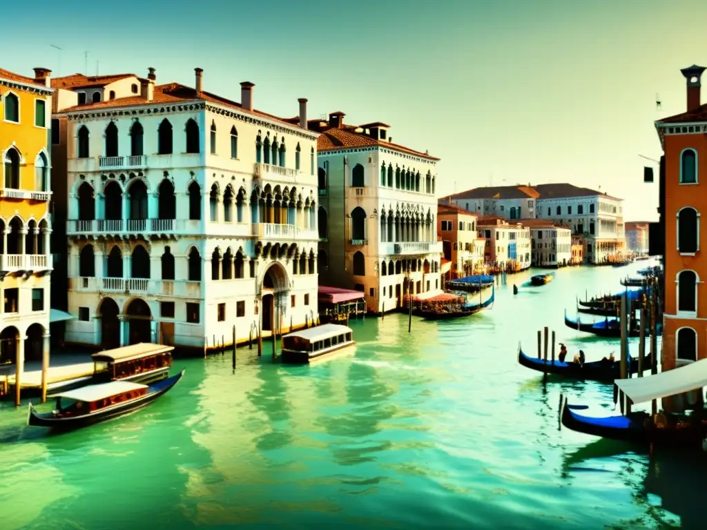 Canal de Venecia: Arquitectura Quattrocento Imagen vintage del Canal Grande en Venecia, con la arquitectura veneciana del siglo XV: arcos elaborados, fachadas ornamentadas y detalles delicados