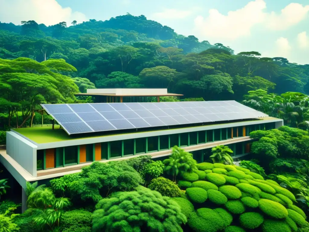 Imagen vintage del Centro de Educación Ambiental Singapur, con su arquitectura moderna y exuberante vegetación