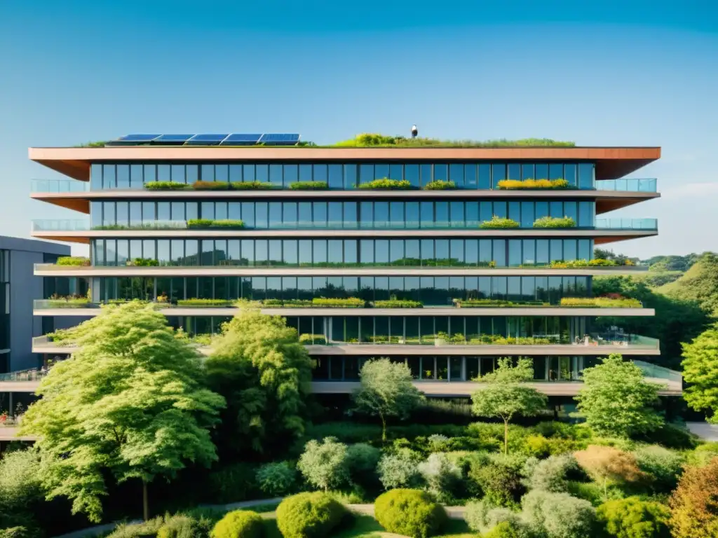 Imagen vintage de edificio LEED en armonía con la naturaleza y diseño sostenible