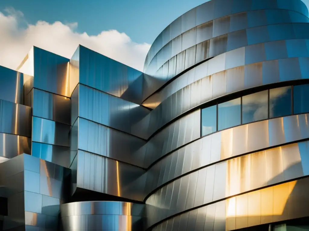 Imagen vintage del exterior del Museo Guggenheim en Bilbao, España, destacando su arquitectura deconstruccionista emblemática