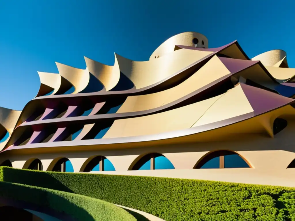 Imagen vintage del Hotel Marqués de Riscal, su arquitectura modernista, líneas curvas, patrones geométricos y juego de luces y sombras