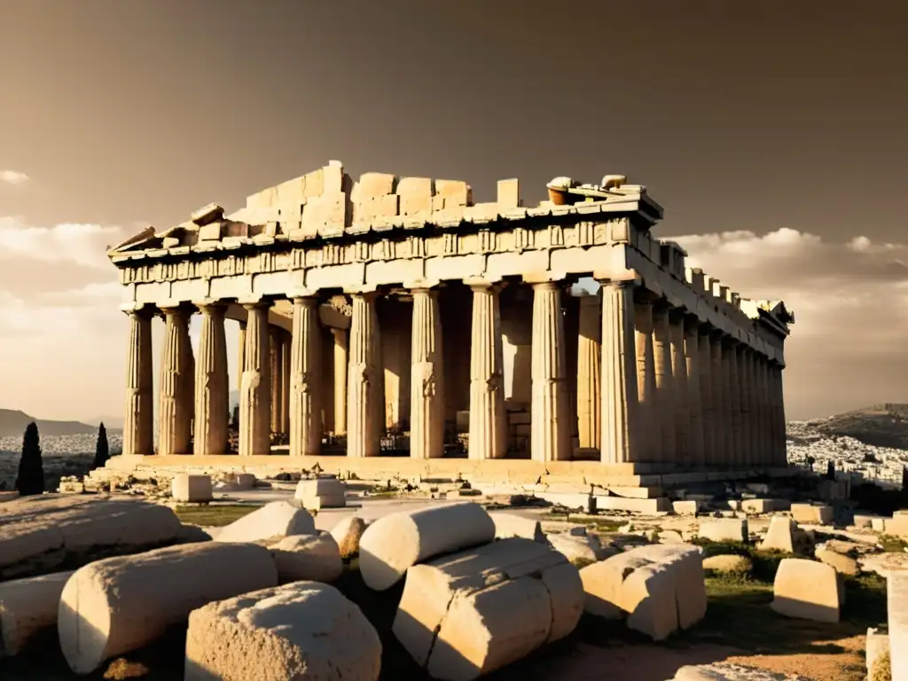 Imagen vintage del icónico templo del Partenón en Atenas, Grecia