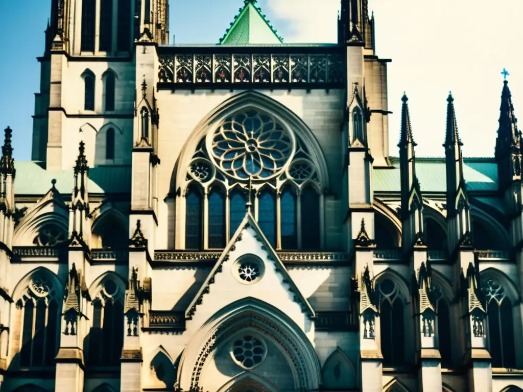 Imagen vintage de la imponente arquitectura gótica en América en la Catedral de San Juan el Divino, Nueva York