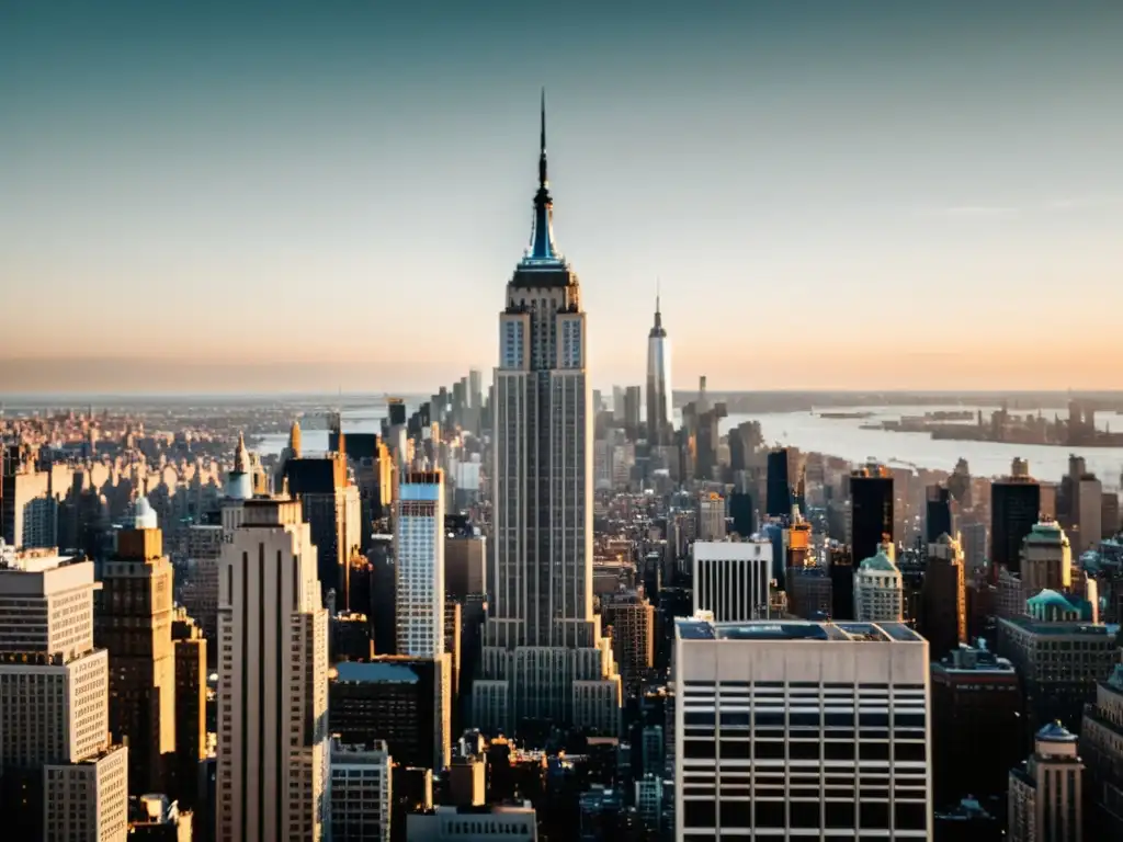 Imagen vintage del icónico Empire State Building en el paisaje urbano de Nueva York durante la era dorada de los rascacielos