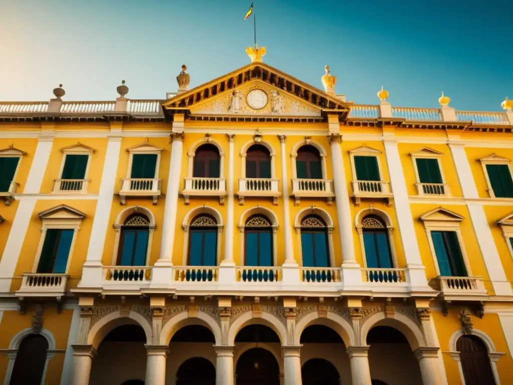 Imagen vintage del Palacio Farnesio Alto Renacimiento, resaltando su arquitectura renacentista con dramáticas sombras y detalles ornamentales