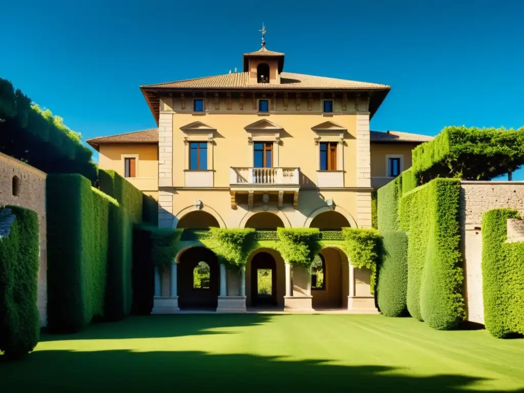 Imagen vintage del Castello di Rivoli, restauración sostenible, resaltando su grandiosa arquitectura y entorno natural bajo el cielo azul