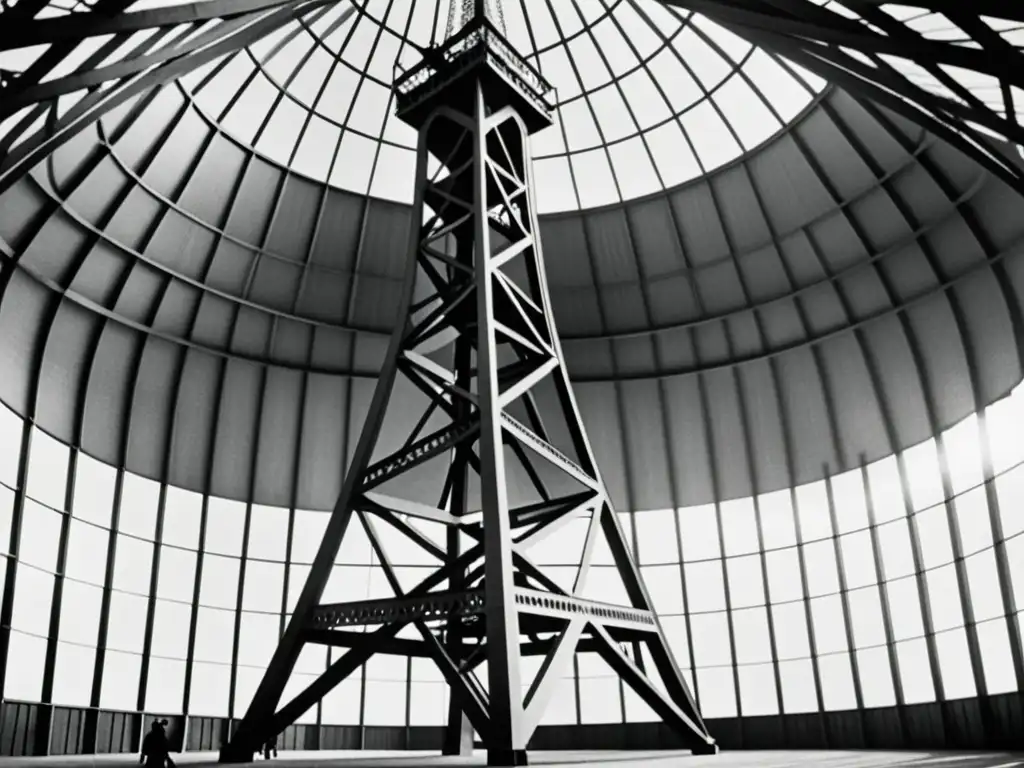 Una impactante fotografía en blanco y negro de la icónica Torre Tatlin, reflejando la influencia del constructivismo en arquitectura