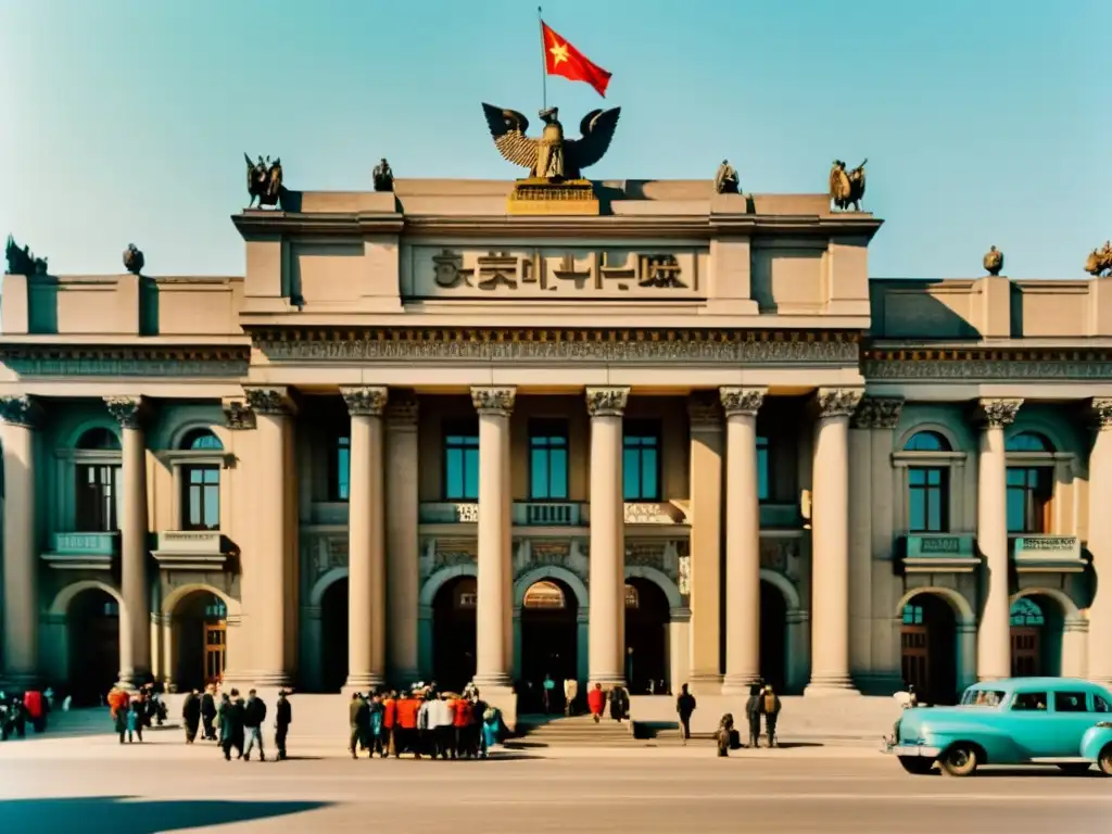 Edificio comunista monumental en Europa del Este Imponente arquitectura comunista en Europa del Este, con esculturas realistas y ambiente histórico