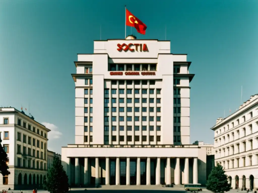 Imponente edificio comunista en la ciudad Imponente arquitectura comunista en Europa del Este, evocando historia y significado político