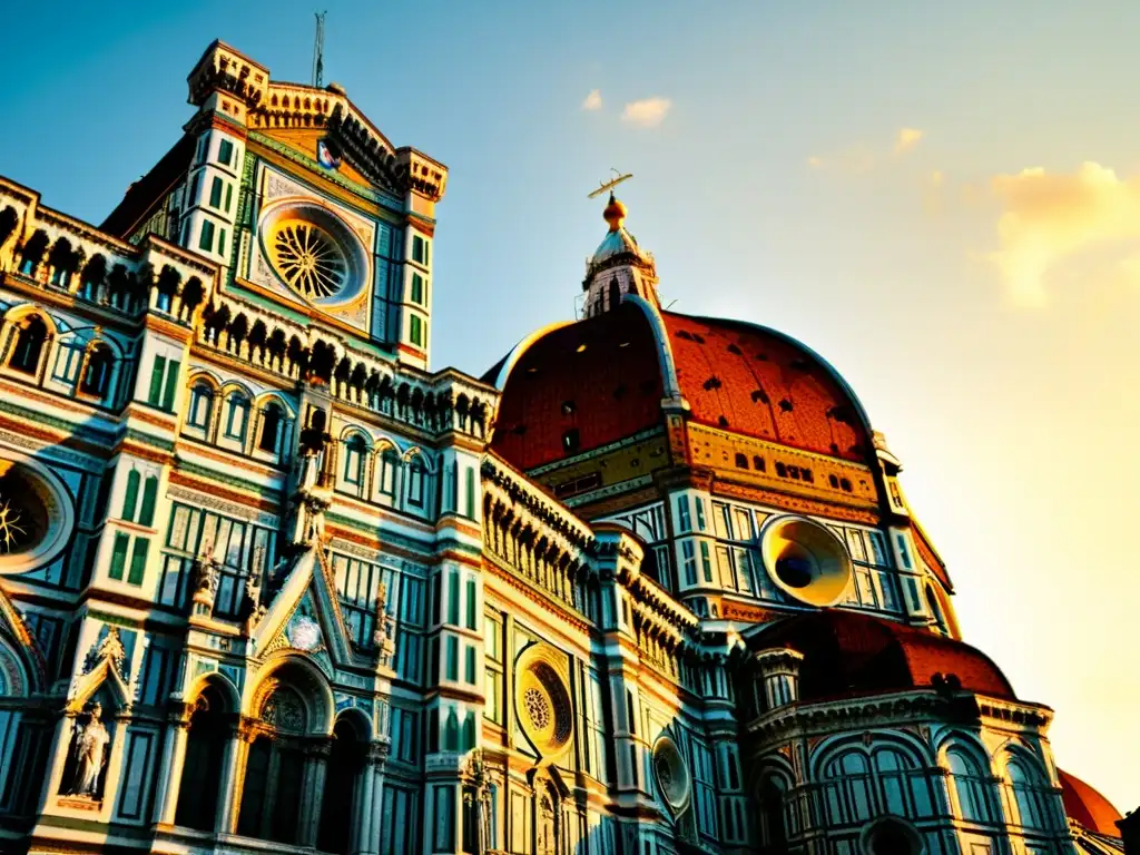 Imponente arquitectura renacentista temprana de la Basilica di Santa Maria del Fiore en Florencia, Italia, bañada por cálida luz dorada