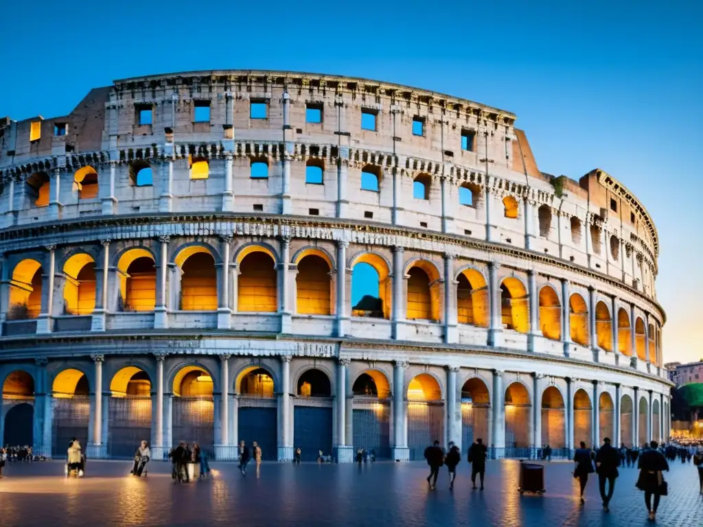 Imponente atardecer sobre el Coliseo en Roma, Italia