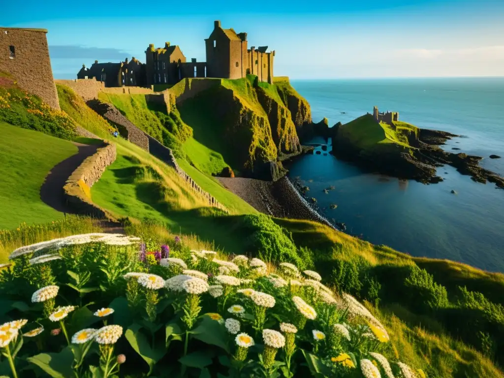 Imponente castillo de Dunnottar en acantilados junto al mar del Norte, evocando la historia y misterio de las fortificaciones medievales de Escocia