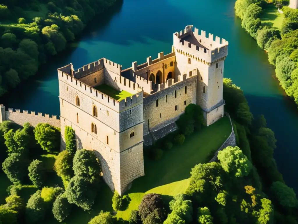 Imponente castillo medieval en acantilado, bañado por la luz solar