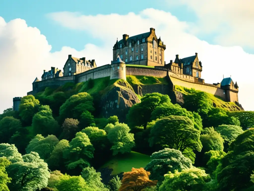 Imponente ilustración del Castillo de Edimburgo en un escenario natural