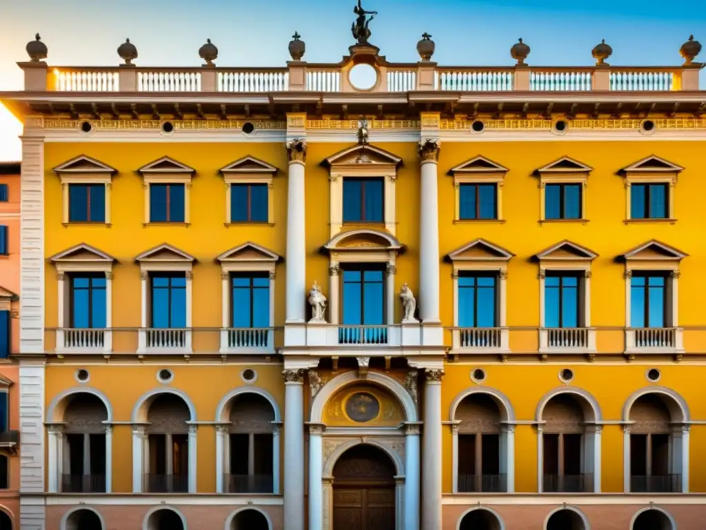 El imponente Palazzo Te en Mantua, Italia, reflejando el legado arquitectónico de Giulio Romano en la cálida luz dorada del atardecer