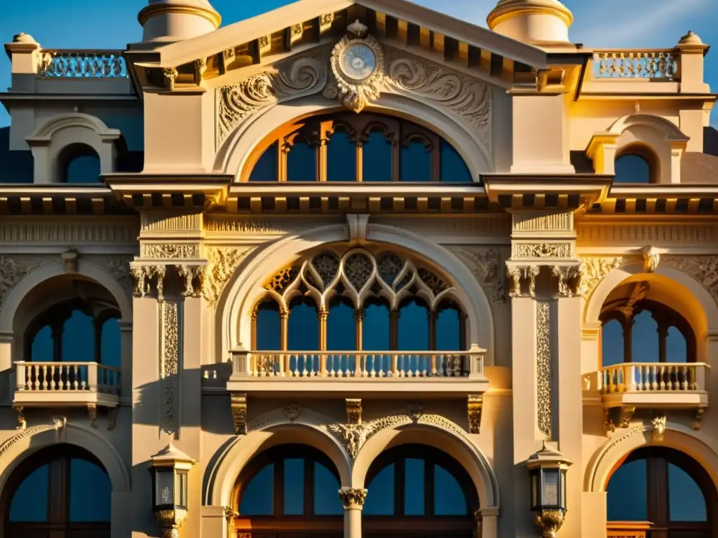 'Impresionante arquitectura histórica bañada por la cálida luz del sol, resaltando detalles ornamentales