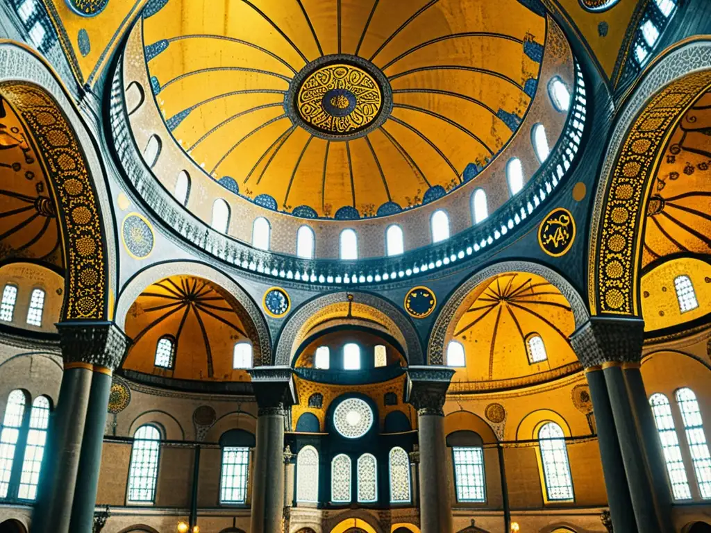 Una impresionante fotografía vintage de la Hagia Sophia en Estambul, Turquía, destaca la arquitectura bizantina con influencias islámicas