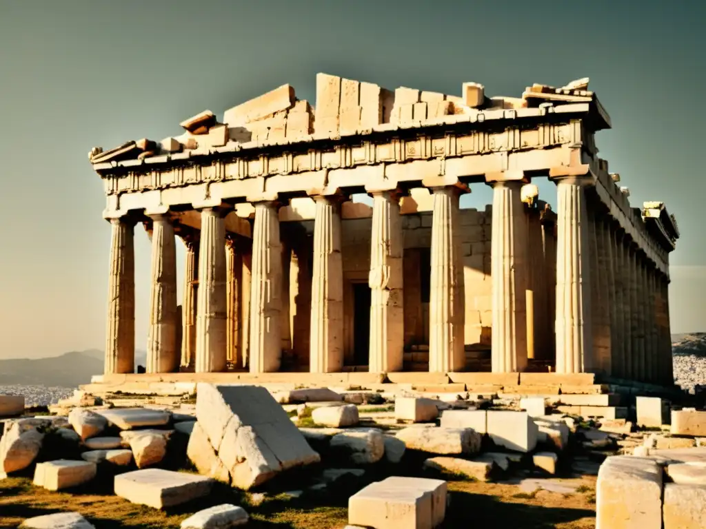 Una impresionante fotografía vintage del icónico templo del Partenón en la Acrópolis de Atenas, Grecia