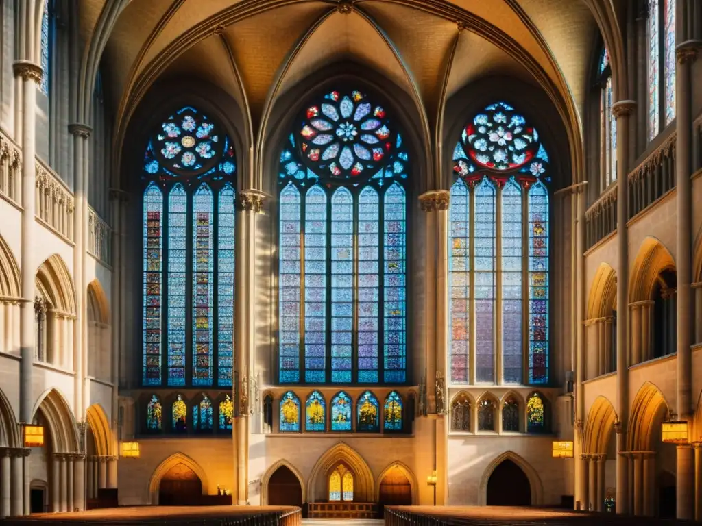 Las impresionantes vidrieras de la Catedral de Notre-Dame en París capturan la luz del sol, revelando un espectáculo de colores y patrones etéreos