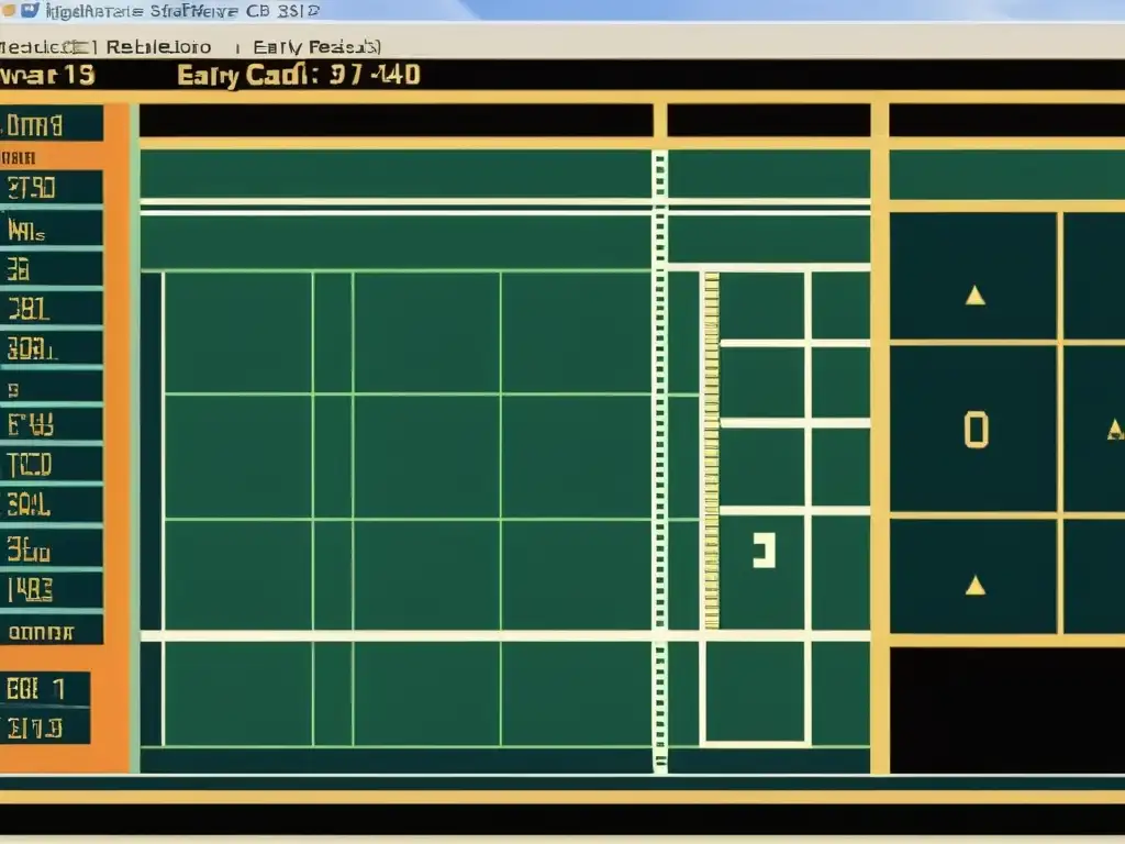 Diseño arquitectónico retro: interfaz vintage de software CAD Interfaz vintage de software de diseño arquitectónico, evocando la evolución tecnológica y la nostalgia por los inicios del CAD
