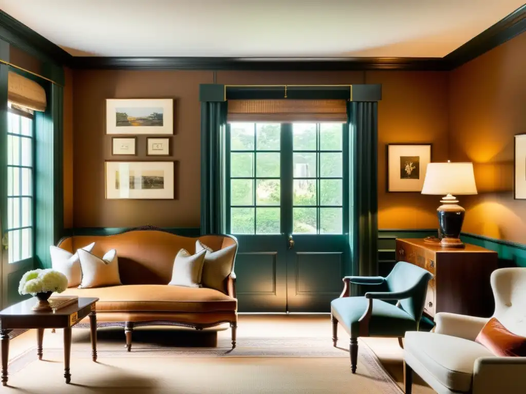 Interior colonial revivido con elementos clave: ambiente cálido y elegante con muebles vintage y detalles tradicionales