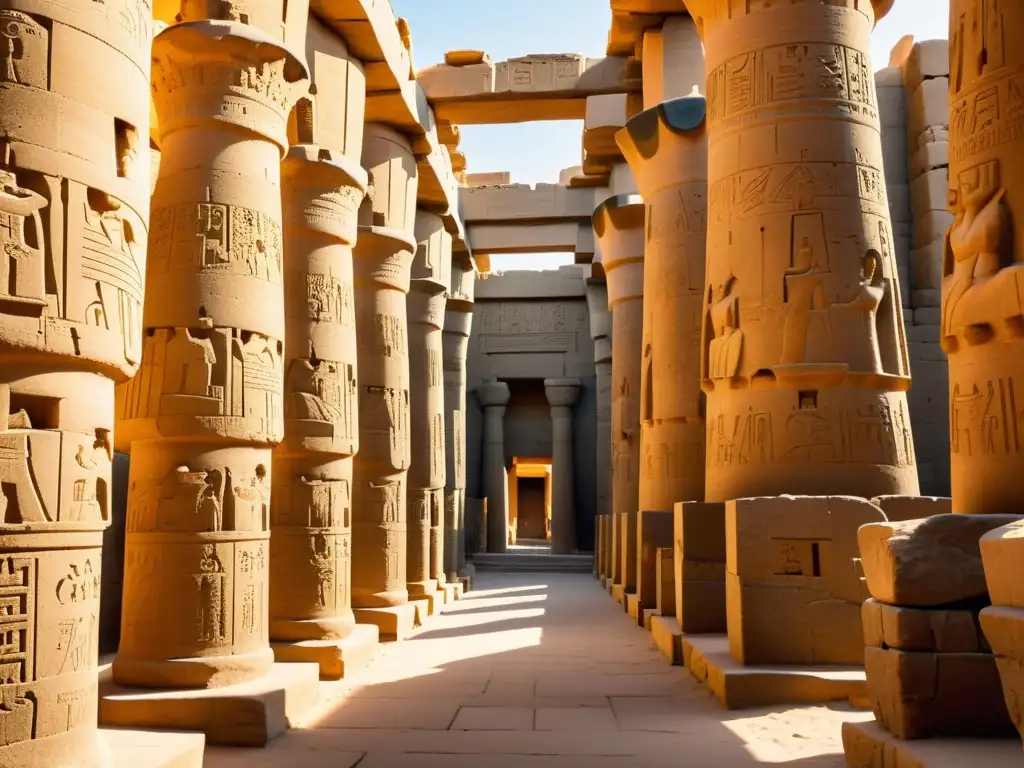 Interior de la Gran Sala Hipóstila en el Templo de Karnak, Luxor, Egipto, con técnicas de aprovechamiento de luz histórica