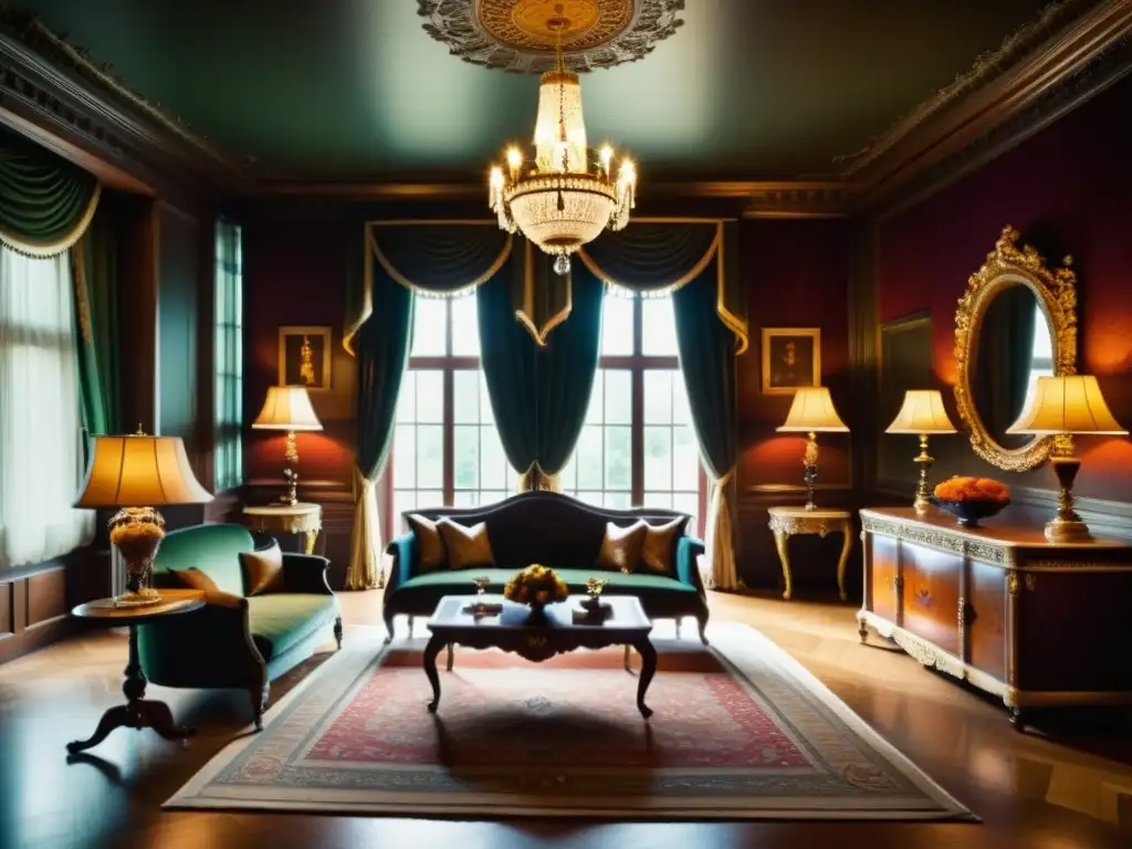 Un interior histórico opulento y elegante, con detalles decorativos intrincados y una sensación de sofisticación y grandiosidad