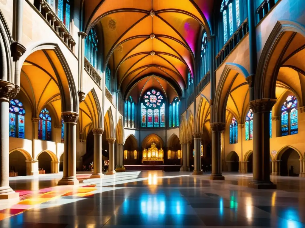 Interior impresionante de la Catedral de Santa María de León, con su arquitectura románica, vitrales y juego de luz