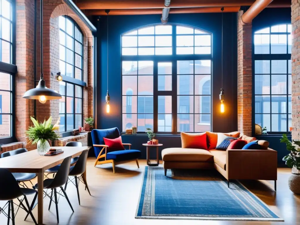 Loft vintage con encanto y estilo retro Diseño de interiores en lofts históricos con estilo vintage, iluminación industrial y muebles modernos y retro