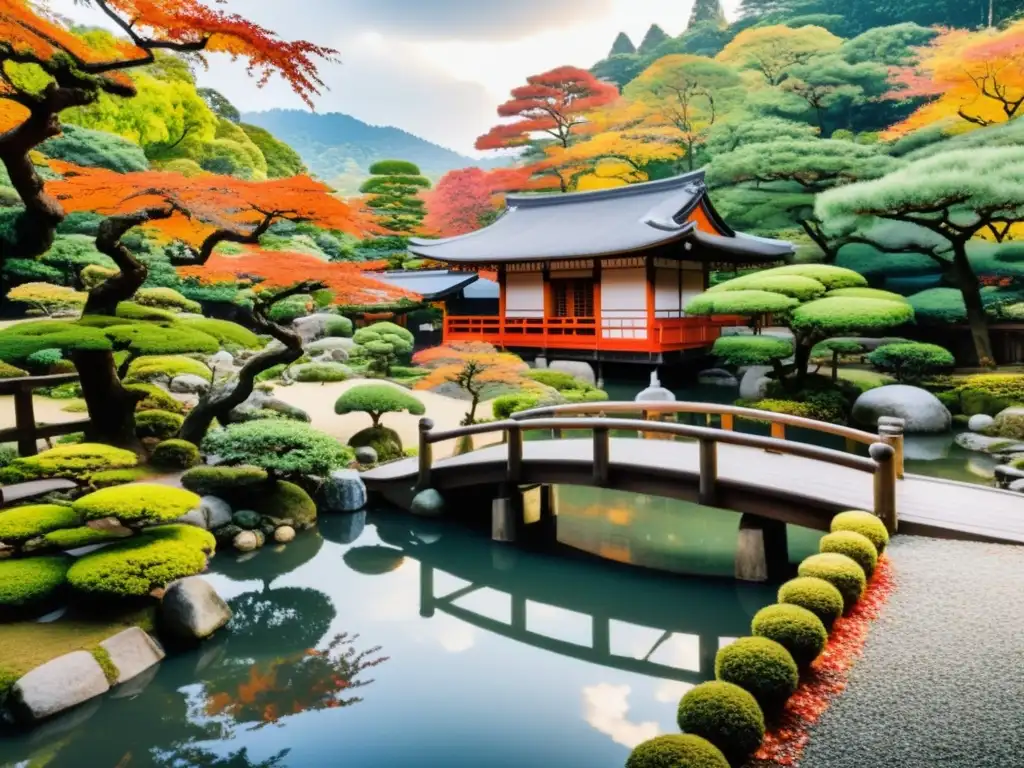 Jardín japonés en Kyoto con arquitectura y paisaje armonioso