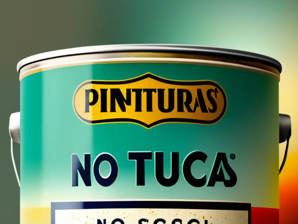 Una lata de pintura vintage con etiqueta desgastada y salpicaduras de coloridas pinturas no tóxicas interiores